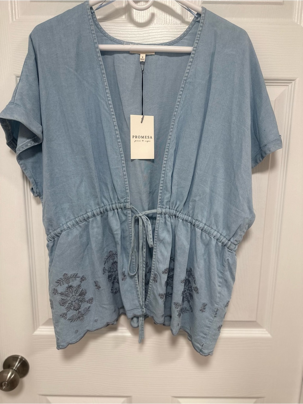 Promesa Light Blue Tie-Front Embroidered Tunic